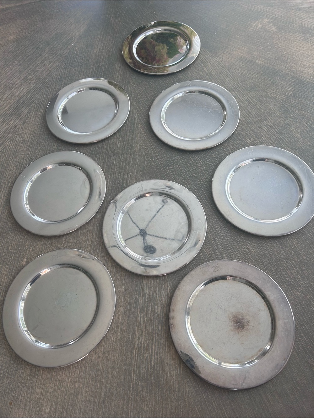 VINTAGE WM A Rogers set of 8 matching letter S engraved Appetizer Plates Silver - Picture 3 of 5